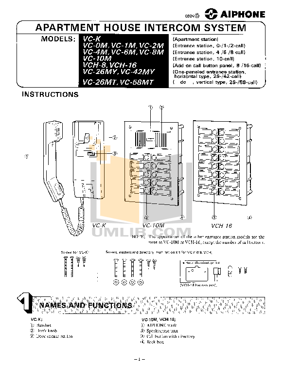 Download free pdf for Aiphone VA-K Intercoms Other manual
